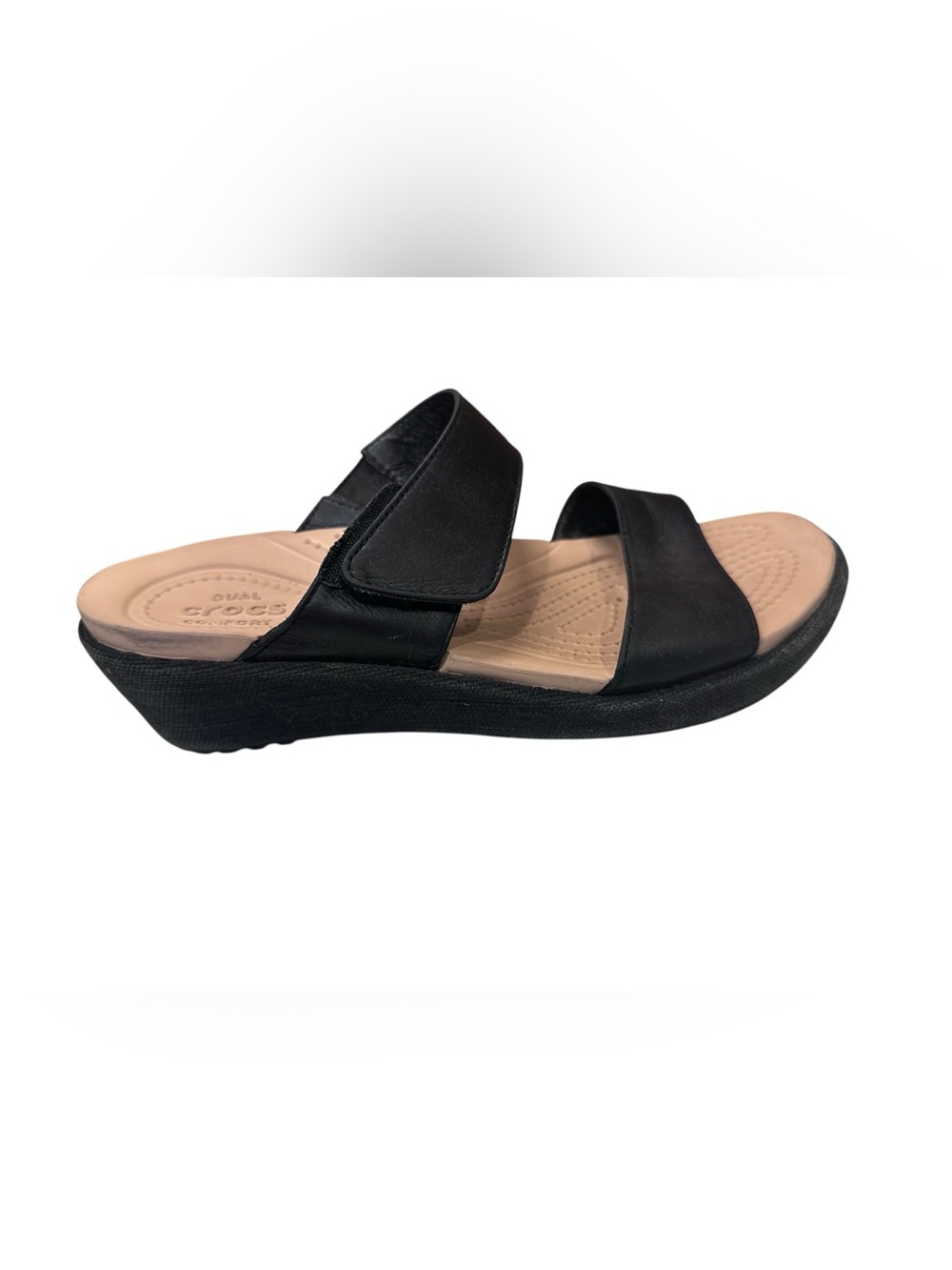 Women’s CROCS Dual Comfort Wedge Sandals Espadrilles Shoes Black Size 7 - Picture 5 of 9